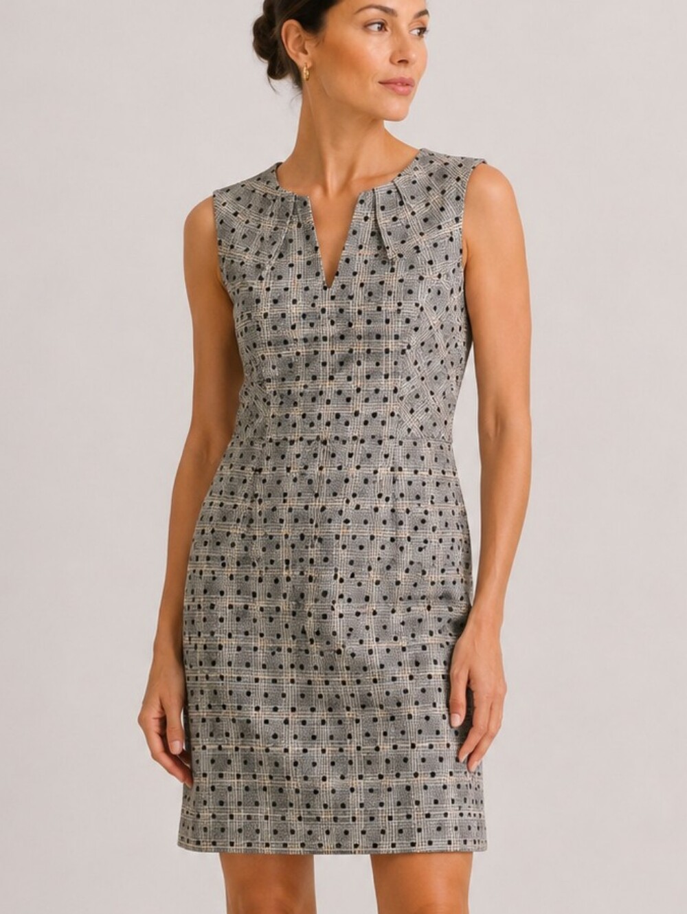 Joseph Ribkoff Plaid Polka Dot sleeveless dress Gray